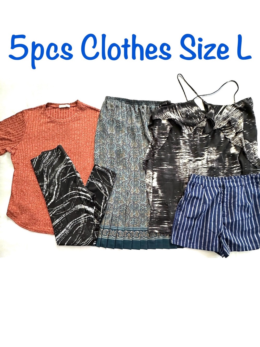 5pc Bundle Lot Tee Top Leggings Pants Pleated Skirt Cocktail Dress Casual Shorts